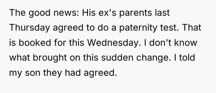 The good news: His ex's parents last Thursday agreed to...