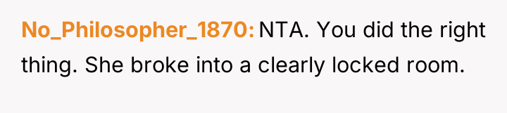 No_Philosopher_1870 NTA. You did the right thing. She broke into...