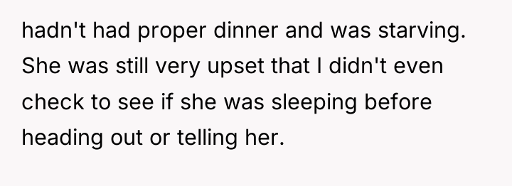 hadn't had proper dinner and was starving. She was still...