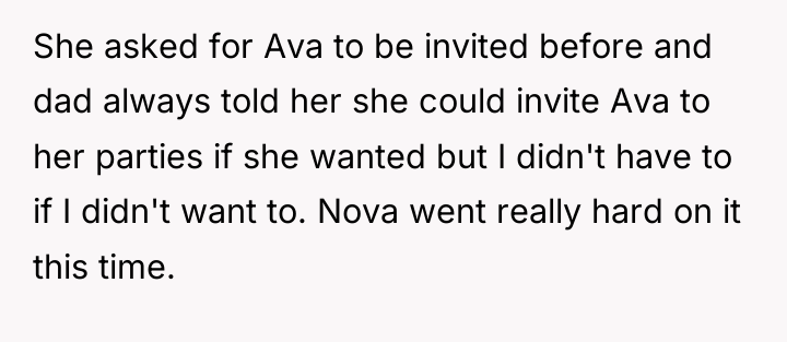 She asked for Ava to be invited before and dad...
