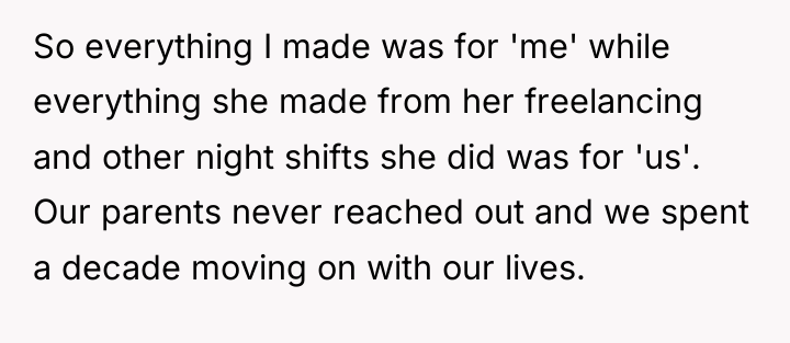 So everything I made was for 'me' while everything she...