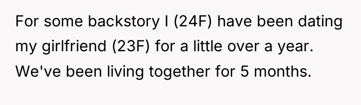 For some backstory I (24F) have been dating my girlfriend...