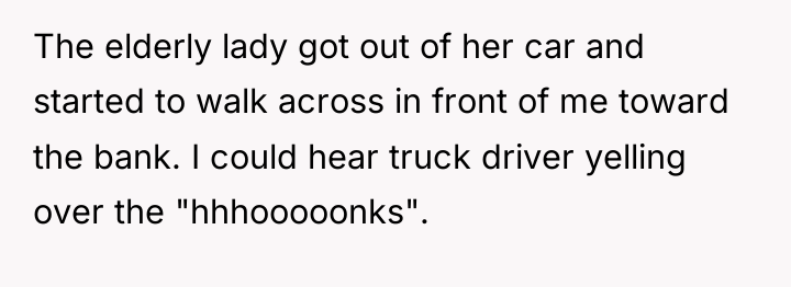 The elderly lady got out of her car and started...