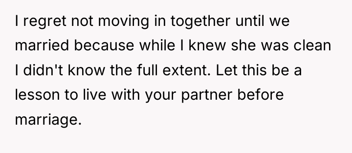 I regret not moving in together until we married because...