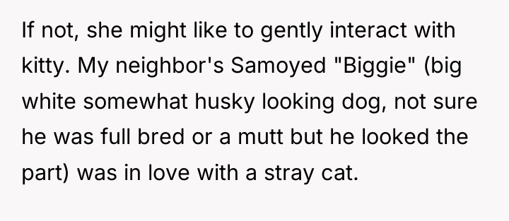 If not, she might like to gently interact with kitty....