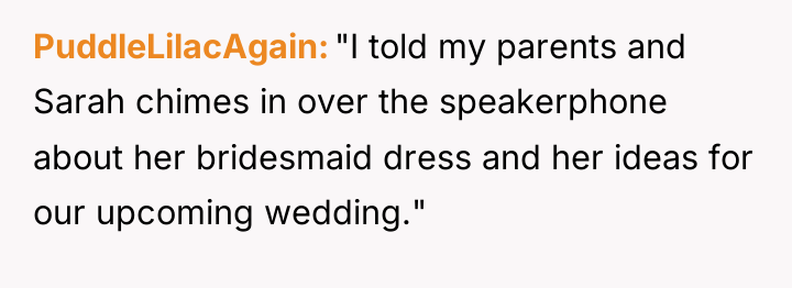 PuddleLilacAgain "I told my parents and Sarah chimes in over...