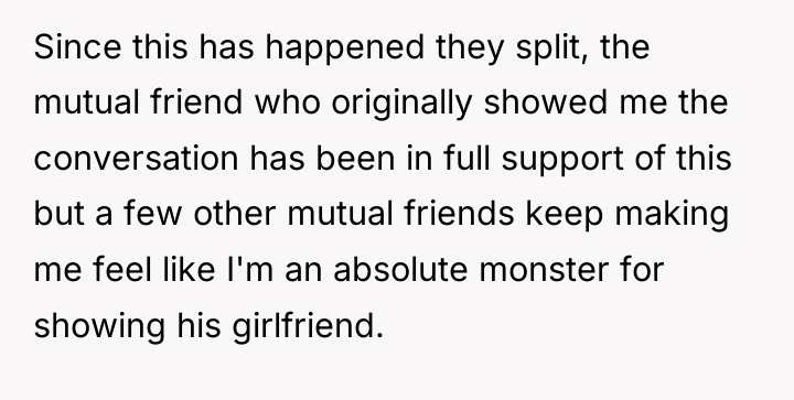 Since this has happened they split, the mutual friend who...