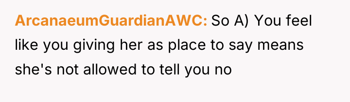 ArcanaeumGuardianAWC So A) You feel like you giving her as...