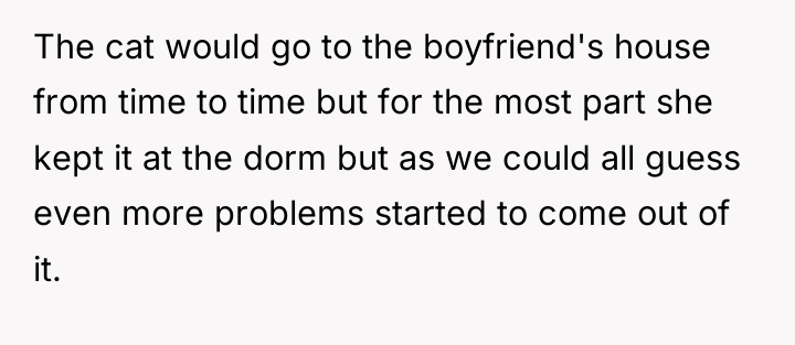 The cat would go to the boyfriend's house from time...