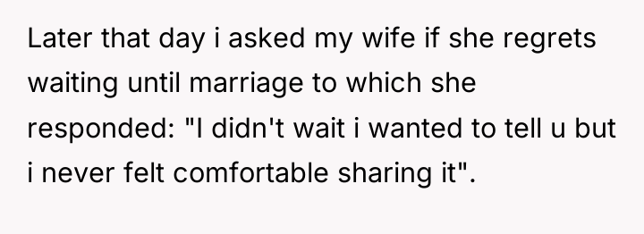 Later that day i asked my wife if she regrets...