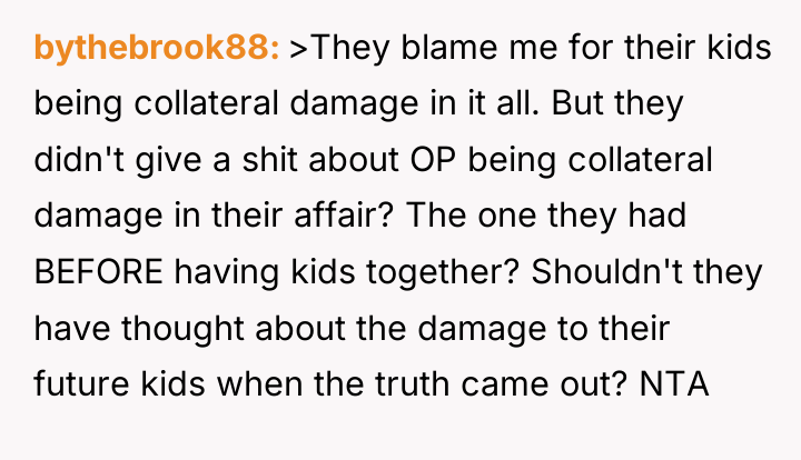 bythebrook88 >They blame me for their kids being collateral damage...