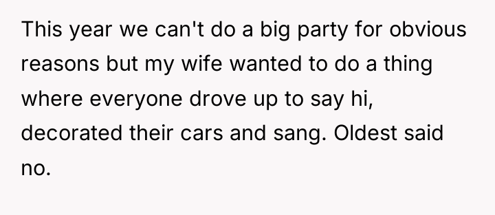 This year we can't do a big party for obvious...