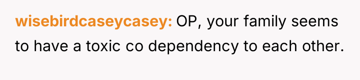 wisebirdcaseycasey OP, your family seems to have a toxic co...