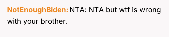 NotEnoughBiden NTA: NTA but wtf is wrong with your brother.