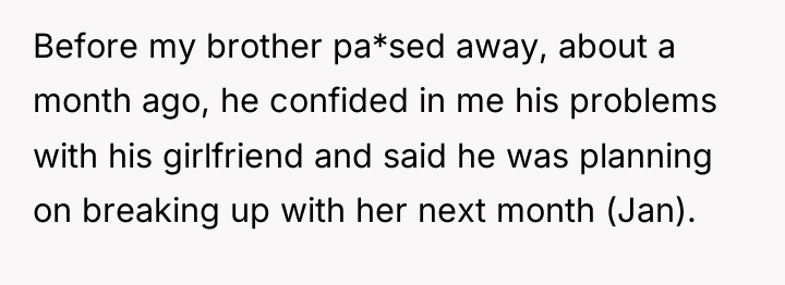 Before my brother pa*sed away, about a month ago, he...