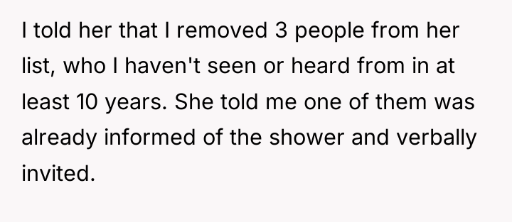 I told her that I removed 3 people from her...