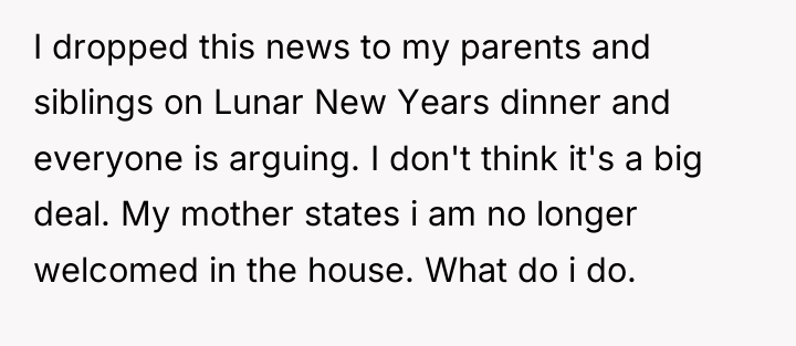 I dropped this news to my parents and siblings on...
