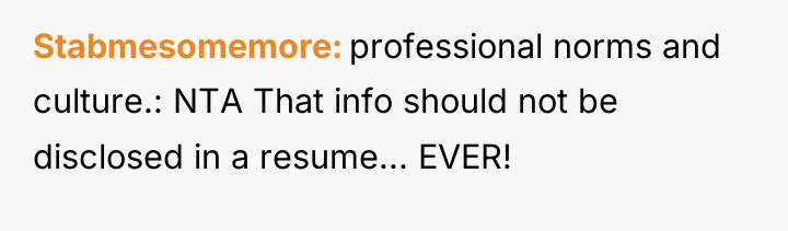 Stabmesomemore professional norms and culture.: NTA That info should not...