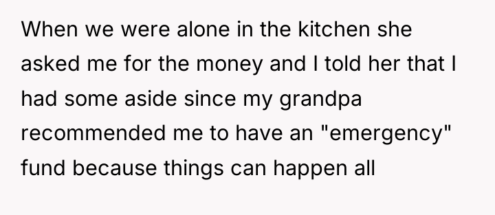 When we were alone in the kitchen she asked me...