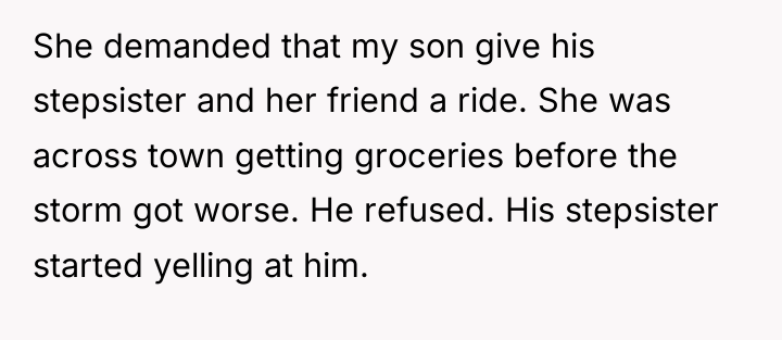 She demanded that my son give his stepsister and her...