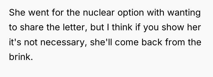 She went for the nuclear option with wanting to share...