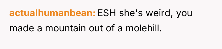 actuaIhumanbean ESH she's weird, you made a mountain out of...