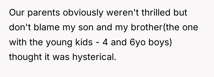 Our parents obviously weren't thrilled but don't blame my son...