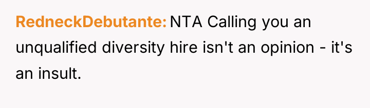 RedneckDebutante NTA Calling you an unqualified diversity hire isn't an...