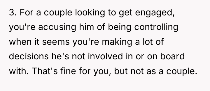 3. For a couple looking to get engaged, you're accusing...