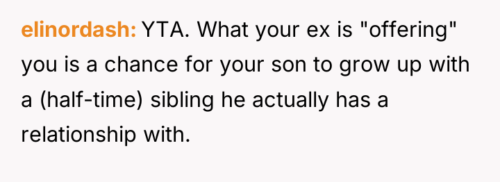 elinordash YTA. What your ex is "offering" you is a...