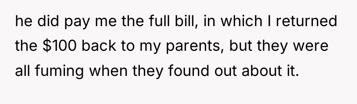 he did pay me the full bill, in which I...