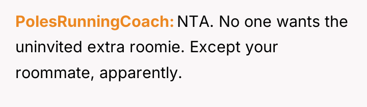 PolesRunningCoach NTA. No one wants the uninvited extra roomie. Except...