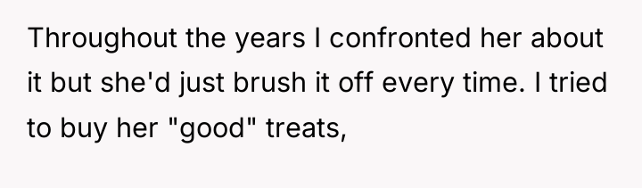 Throughout the years I confronted her about it but she'd...