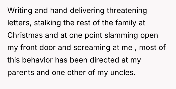 Writing and hand delivering threatening letters, stalking the rest of...