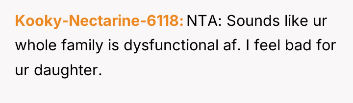 Kooky-Nectarine-6118 NTA: Sounds like ur whole family is dysfunctional af....