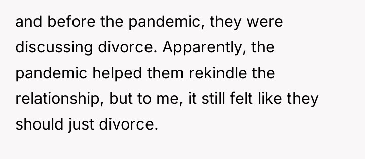 and before the pandemic, they were discussing divorce. Apparently, the...