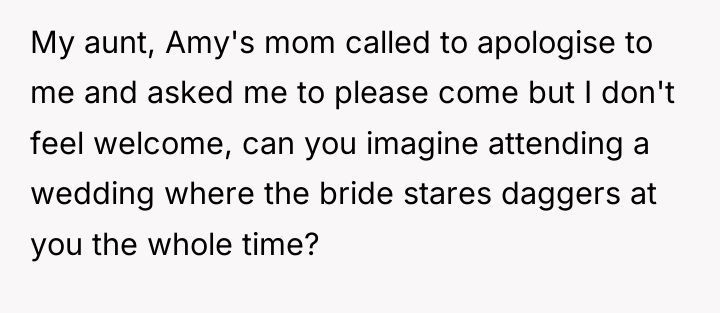 My aunt, Amy's mom called to apologise to me and...