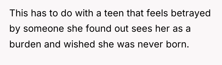 This has to do with a teen that feels betrayed...