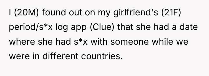 I (20M) found out on my girlfriend's (21F) period/s*x log...
