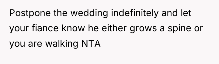 Postpone the wedding indefinitely and let your fiance know he...