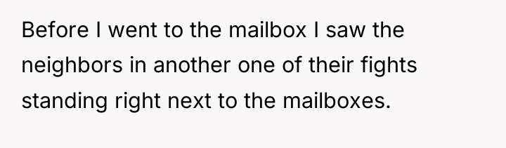Before I went to the mailbox I saw the neighbors...