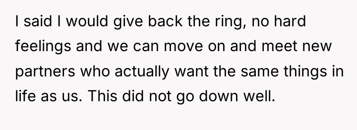 I said I would give back the ring, no hard...