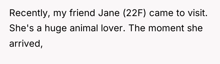 Recently, my friend Jane (22F) came to visit. She's a...