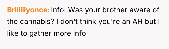 Briiiiiiyonce Info: Was your brother aware of the cannabis? I...
