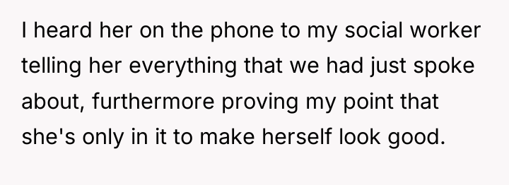 I heard her on the phone to my social worker...
