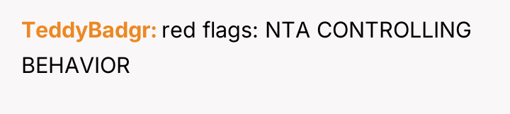 TeddyBadgr red flags: NTA CONTROLLING BEHAVIOR