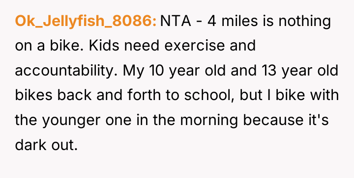 Ok_Jellyfish_8086 NTA - 4 miles is nothing on a bike....