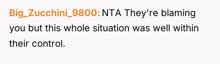 Big_Zucchini_9800 NTA They're blaming you but this whole situation was...
