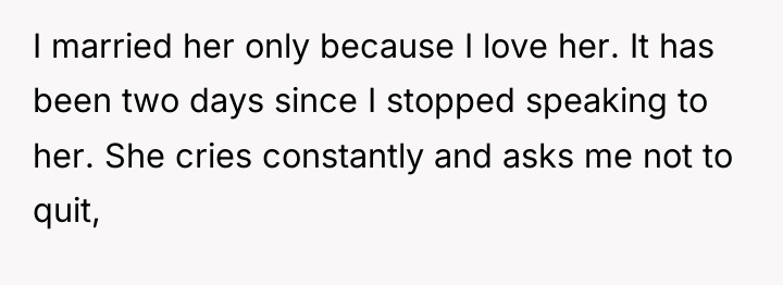 I married her only because I love her. It has...