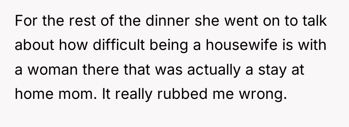 For the rest of the dinner she went on to...